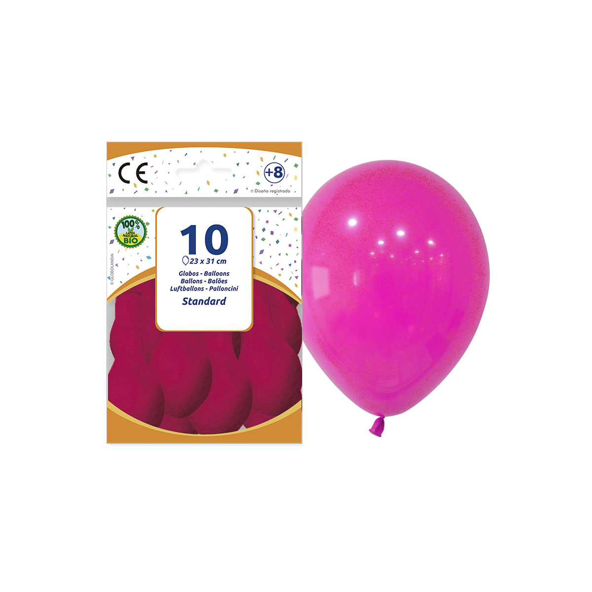 Globos de látex fucsia 23 cm, bolsa de 10 unidades