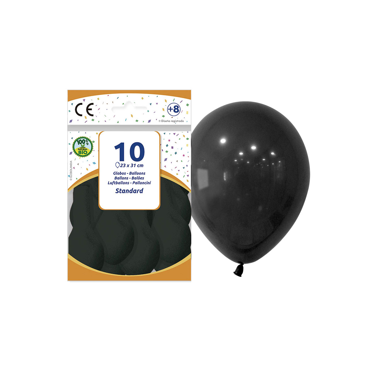 Globos látex negros lisos 23x31 cm Standard - Bolsa 10 uds