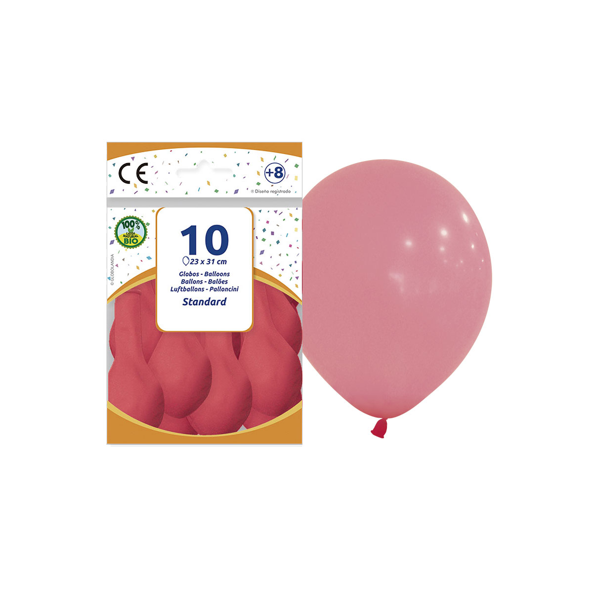 Globo látex 9" pastel rojo bebé, liso, bolsa de 10