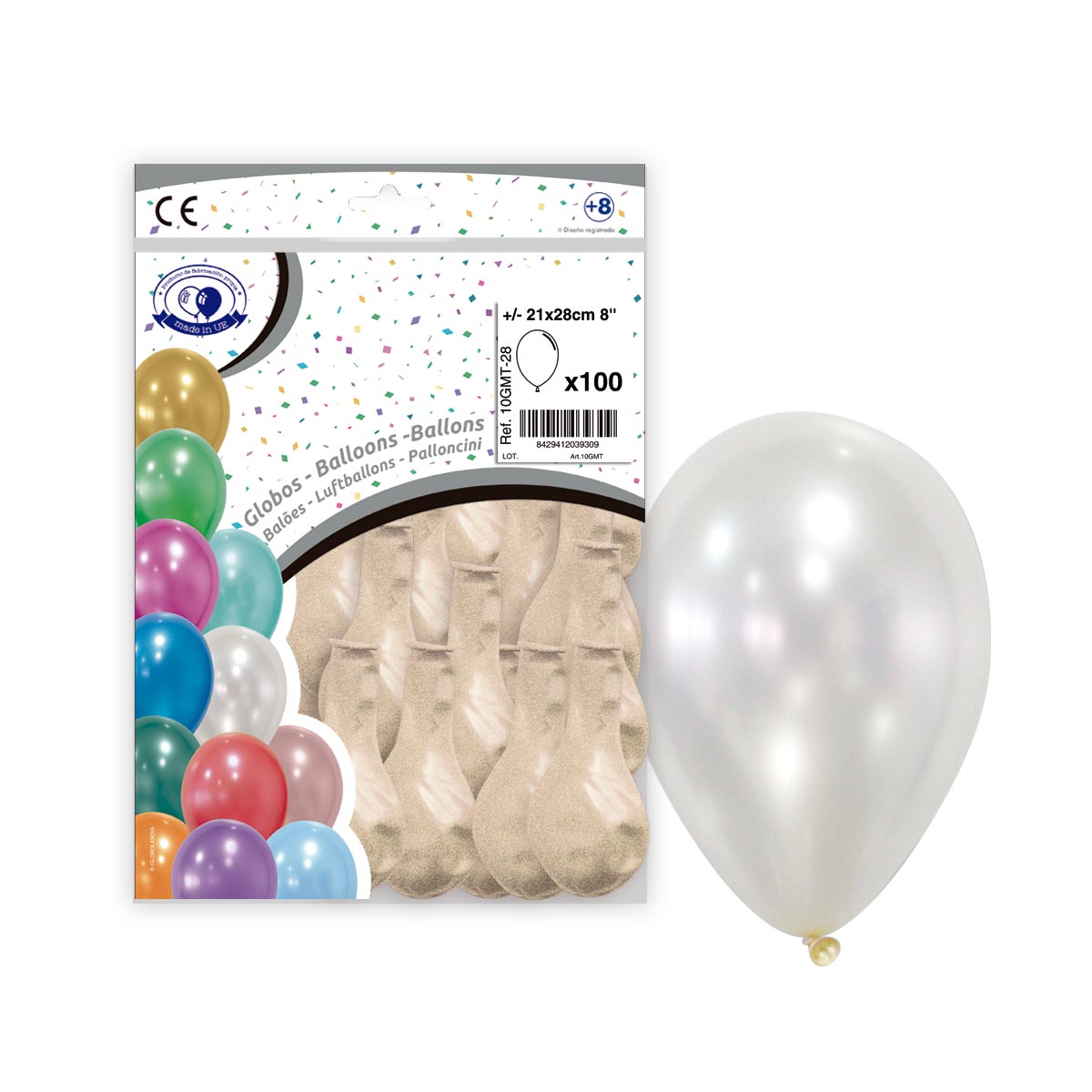 Globos metalizados 8" surtido de colores - Bolsa de 100