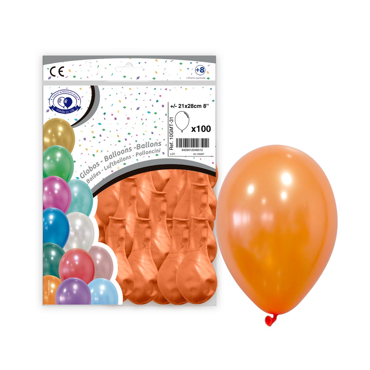 Globo metalizado naranja 21x28 cm (8") - Bolsa 100