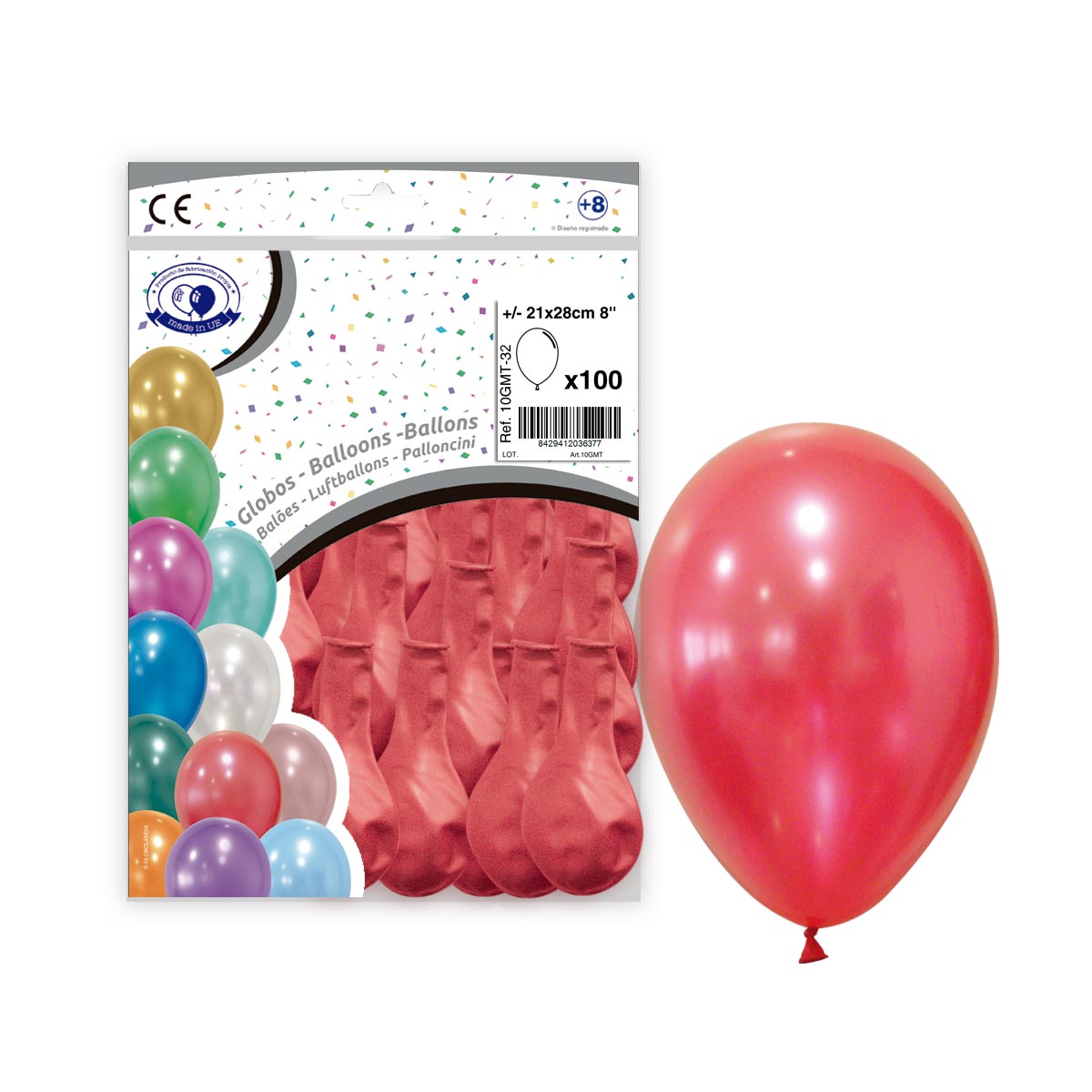 Globo metalizado rojo 8" (21x28 cm) — Bolsa 100