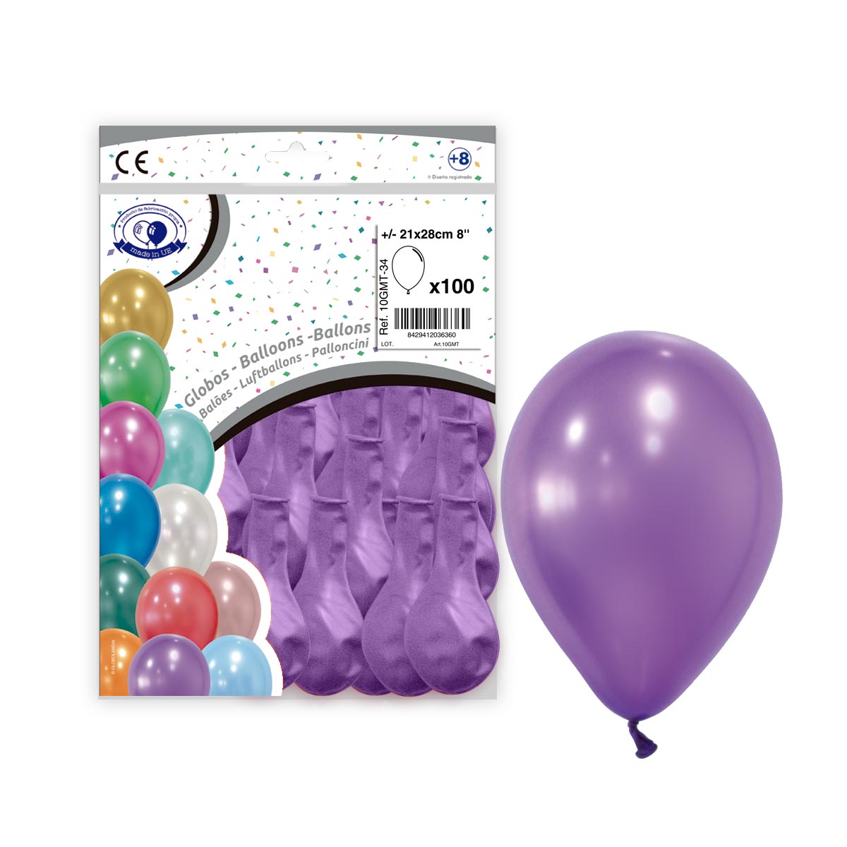 Globo metalizado lila 21x28 cm (8") - Bolsa 100