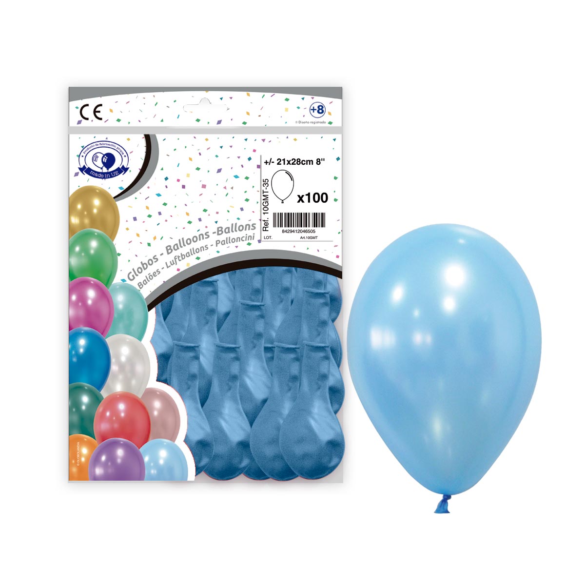 Globos metalizados celeste 21x28 cm - Bolsa 100