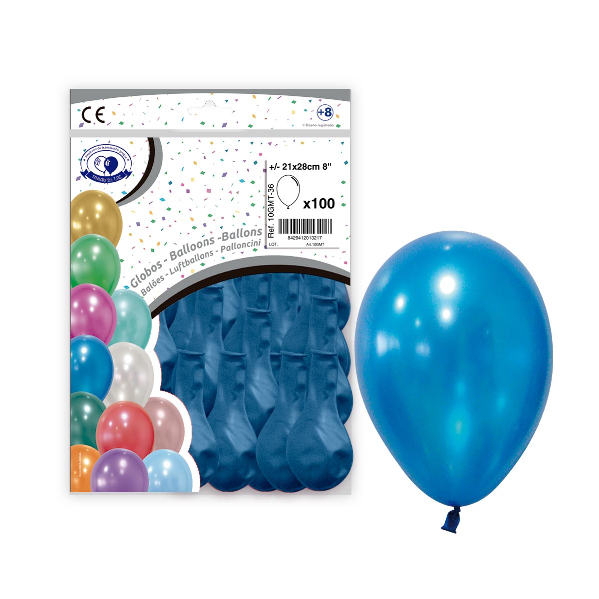 Globo Metalizado Azul 8" Liso - Bolsa 100
