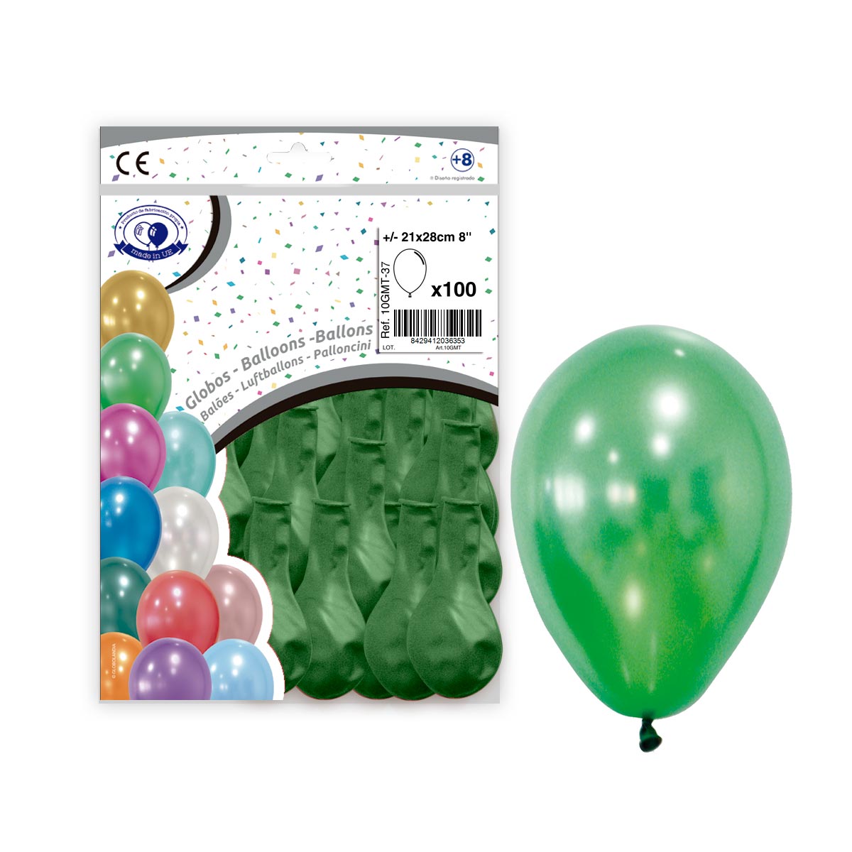 Globo metalizado verde 8" (21x28 cm) - Bolsa 100