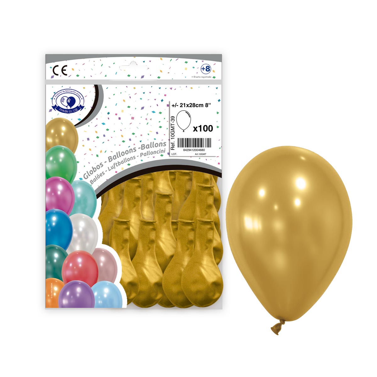 Globo metalizado oro 8" (21x28 cm) - Bolsa 100 unidades