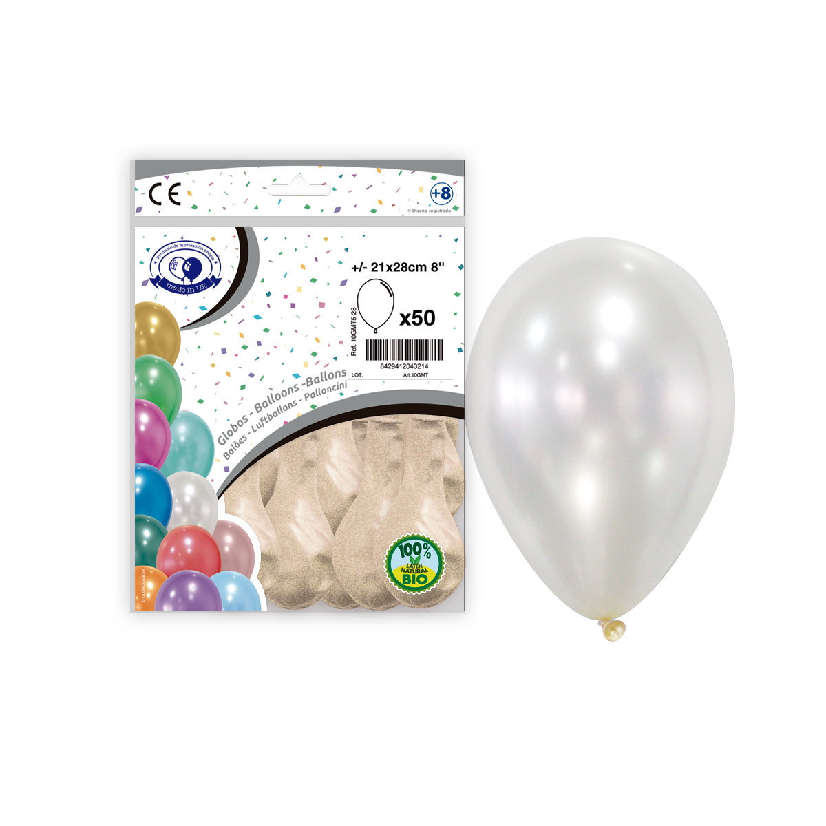 Globos de látex metalizados surtidos 21x28 cm - Bolsa 50