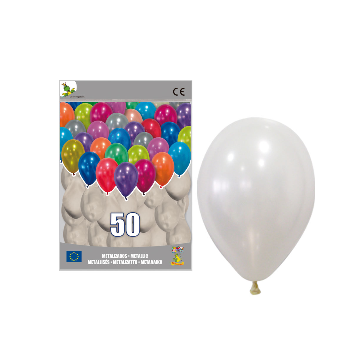 Globos metalizados blancos 10" - Bolsa de 50