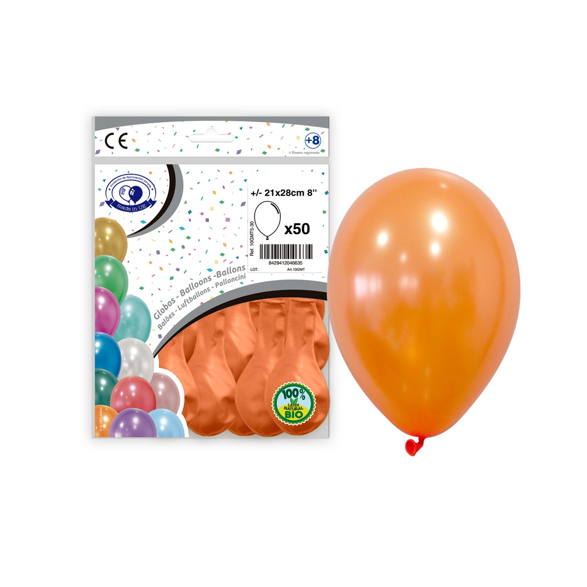 Globos metalizados naranja 21x28 cm (8") - Bolsa 50
