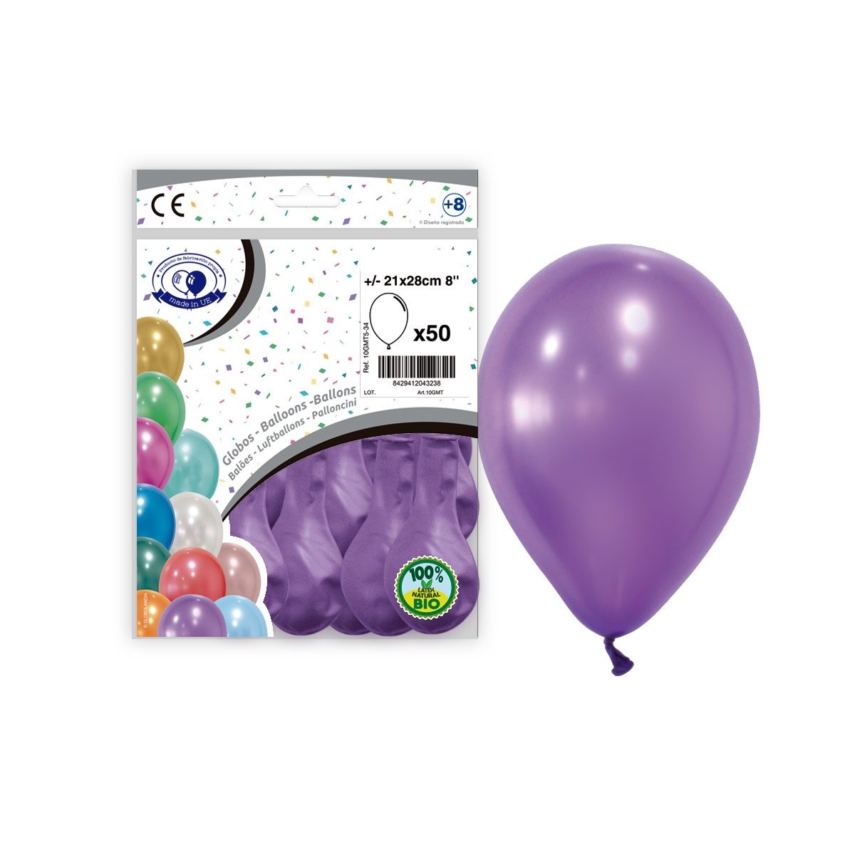 Globos metalizados lila 8" (21x28 cm) - bolsa de 50