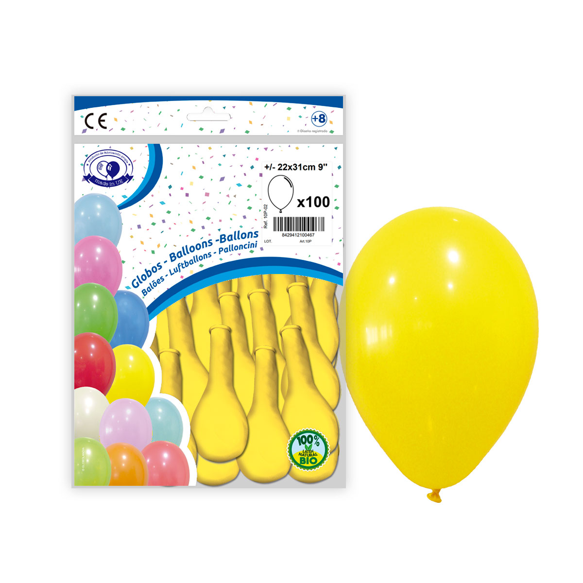 Globos látex amarillo pastel 9" - Bolsa 100 uds.