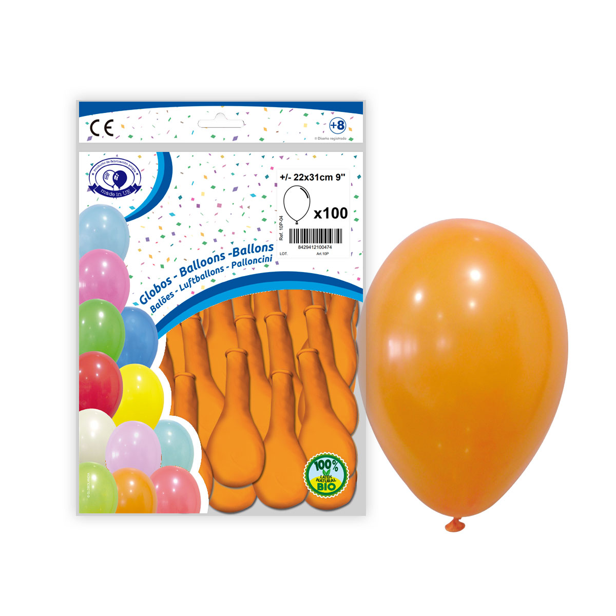 Globos de látex naranja lisos 22x31 cm (9") - Bolsa de 100