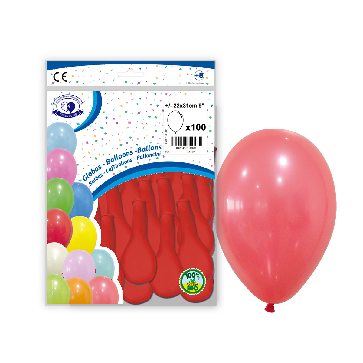 Globos de látex rojo pastel 22x31 cm 9" - bolsa de 100