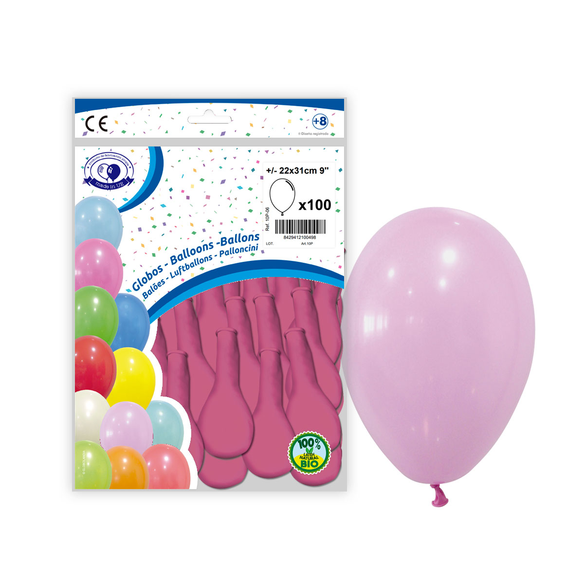Globos látex rosa pastel 9" (22x31 cm) – Bolsa 100