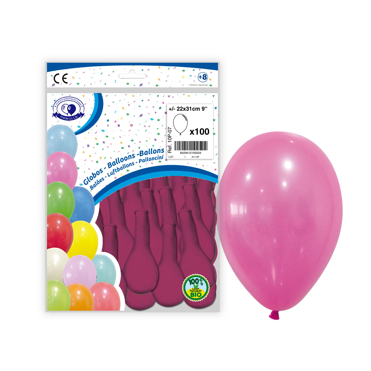 Globos de látex fucsia 22 cm lisos - Bolsa de 100 unidades