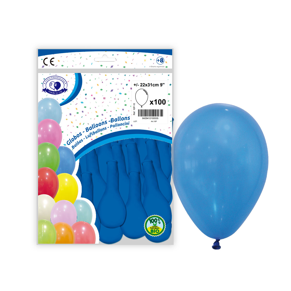 Globos de látex azul 9" lisos – Bolsa de 100