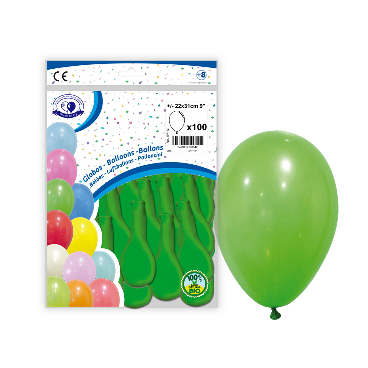 Globos de látex verde pastel 10" - Bolsa 100 unidades