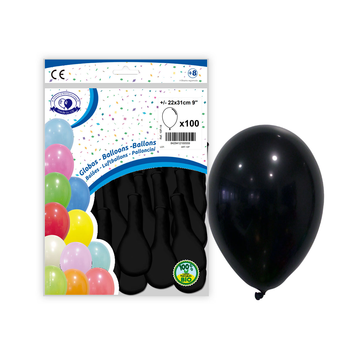 Globos de látex negro liso 22x31 cm - Bolsa 100 unidades