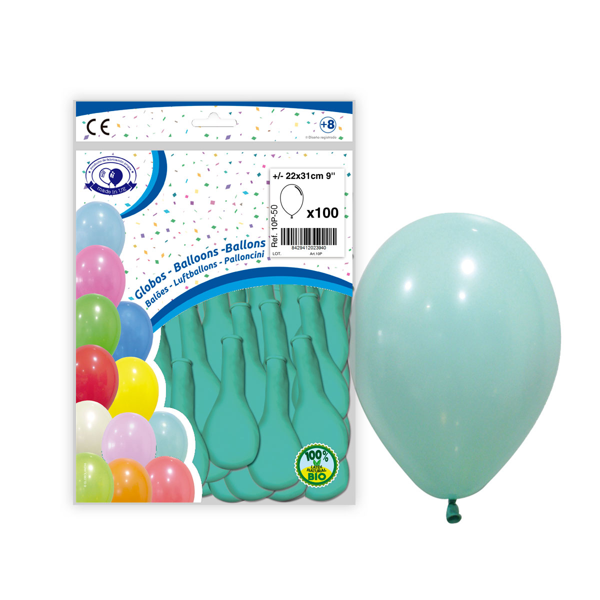 Globo látex 9" pastel agua marina - Bolsa 100