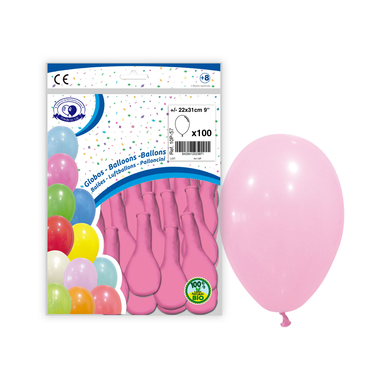 Globo látex liso rosa claro pastel 9" · Bolsa 100