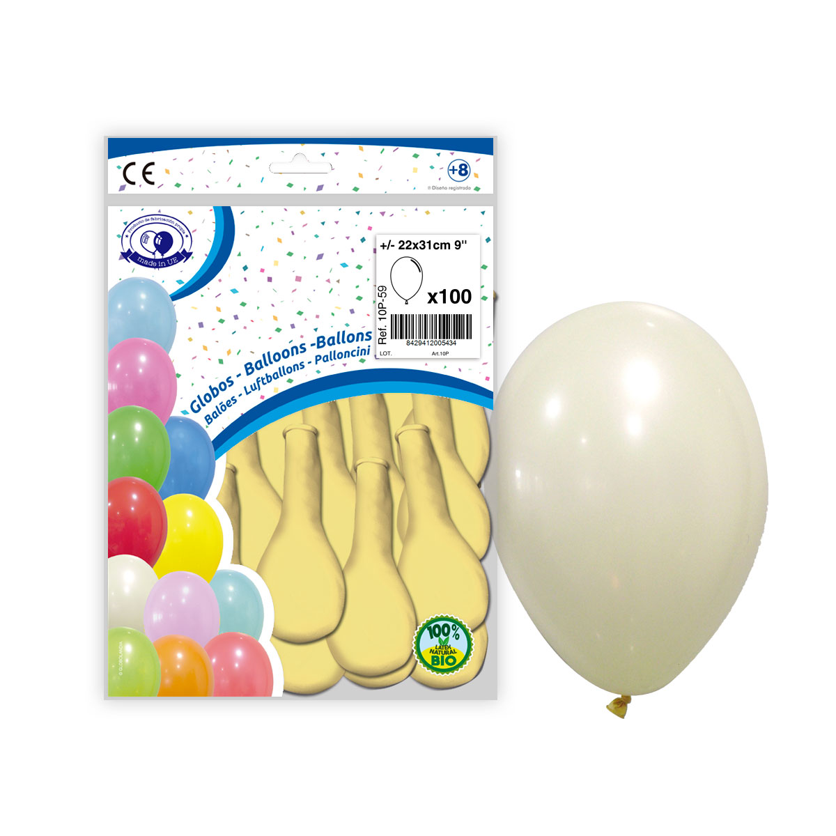 Globo látex marfil pastel 9" (22x31 cm) · Bolsa 100