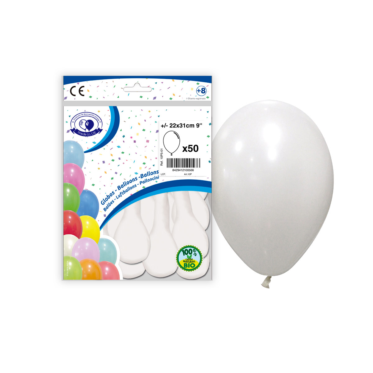 Globos de látex blanco pastel 9″ – Bolsa de 50