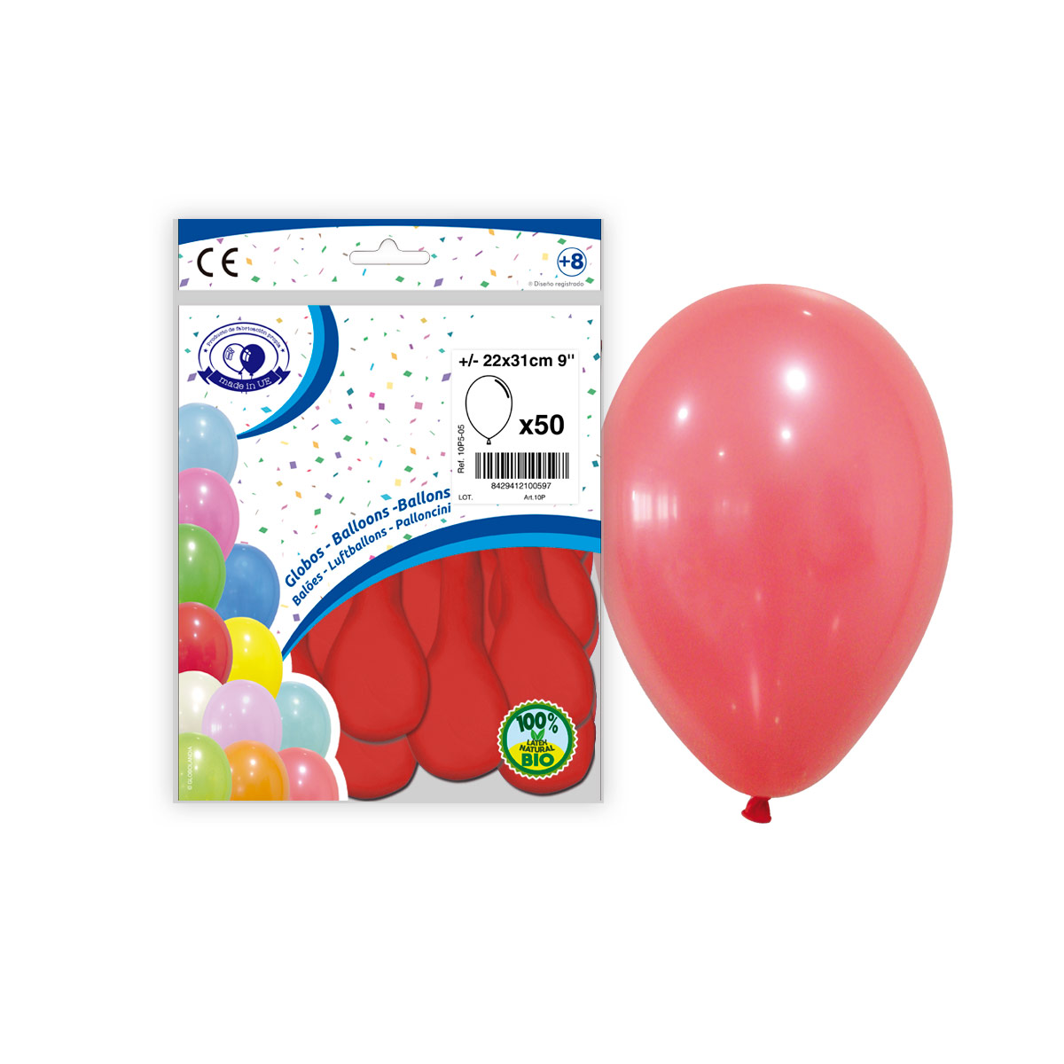 Globo látex rojo pastel 22x31 cm (9") - Bolsa 50 uds