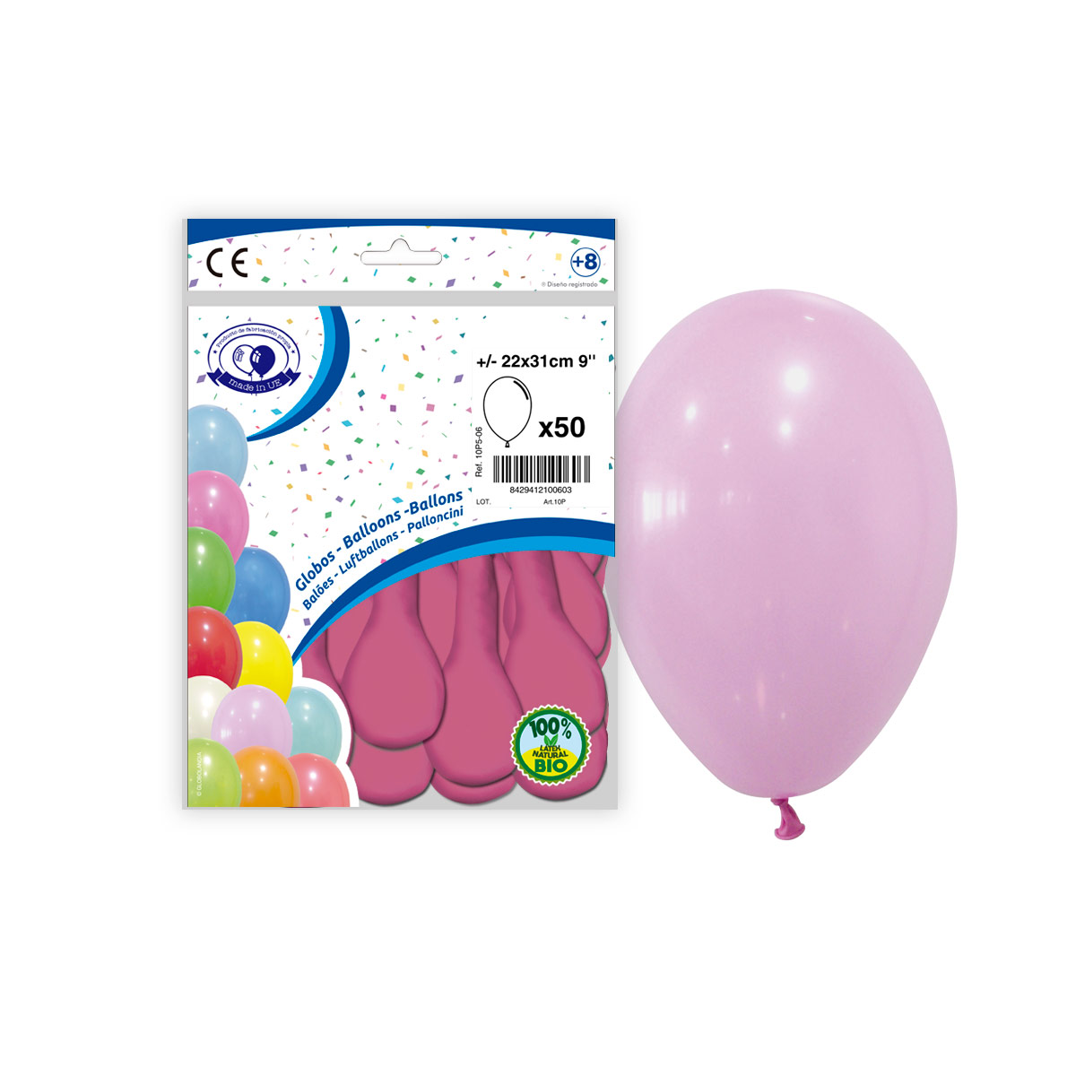 Globos Rosa Pastel 9" Látex Lisos - Bolsa 50