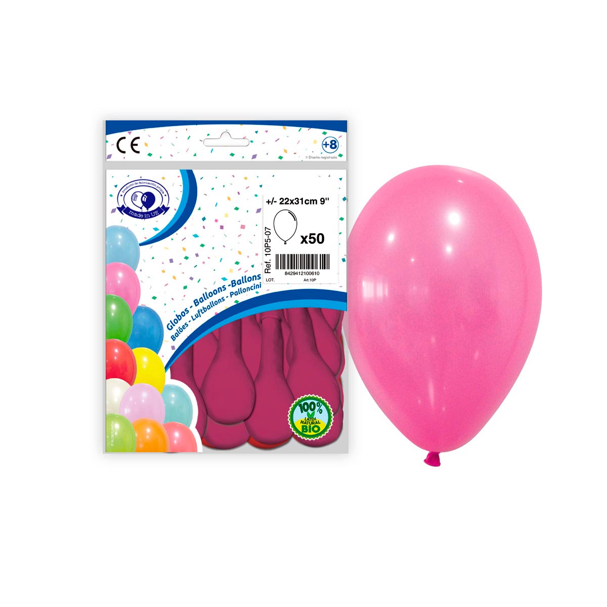 Globos de látex 9" fucsia pastel - bolsa de 50