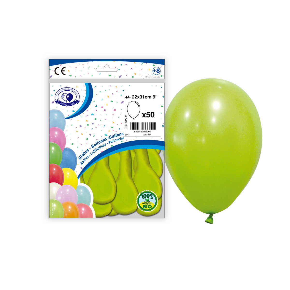 Globos de látex verde lima 9" (22x31 cm) - Bolsa de 50