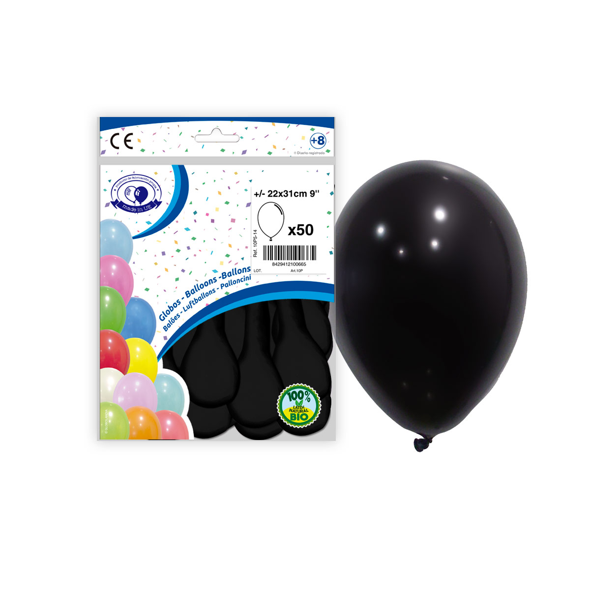Globo látex negro 9" pastel – Bolsa 50