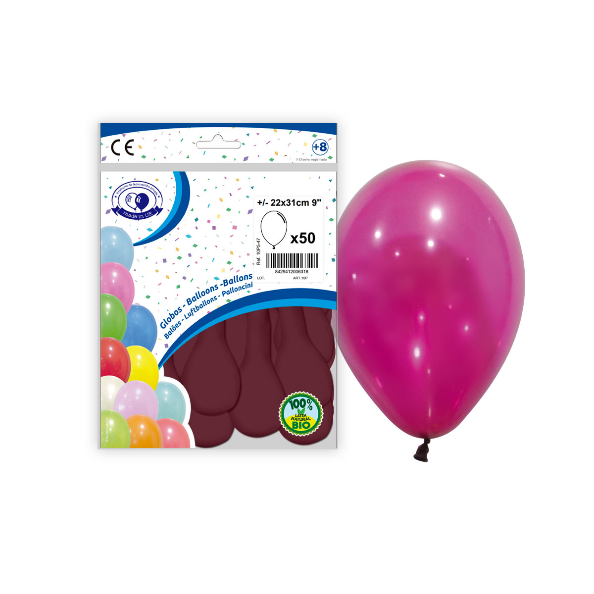 Globo látex burdeos pastel 9" (22x31 cm) - Bolsa 50