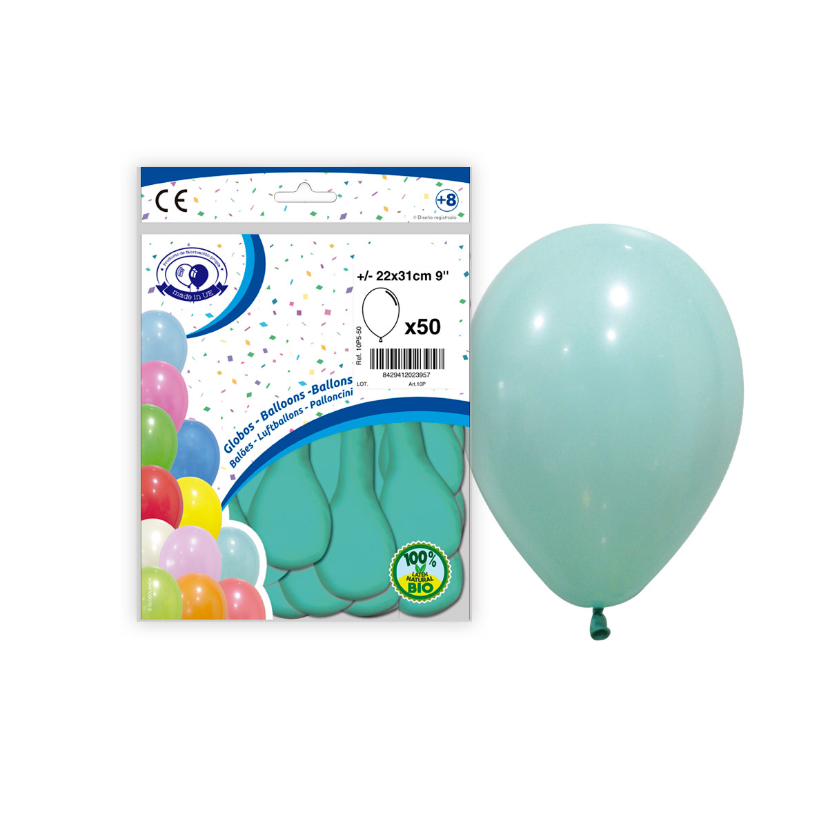 Globos de látex agua marina pastel 9" - bolsa de 50