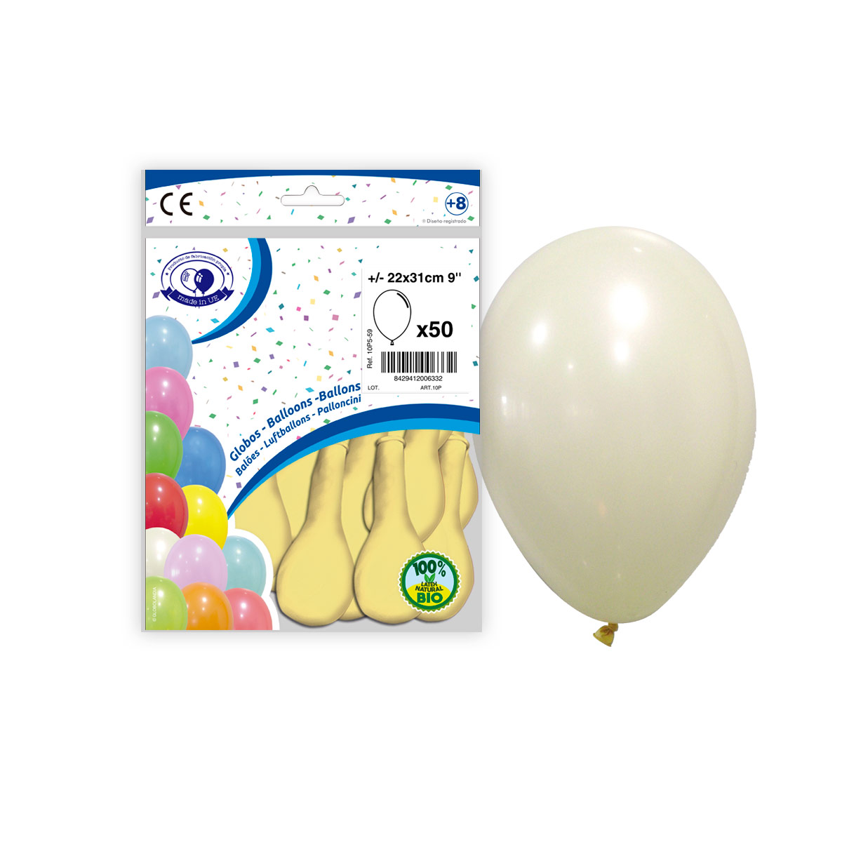 Globos látex marfil pastel 9" (22x31 cm) - Bolsa 50