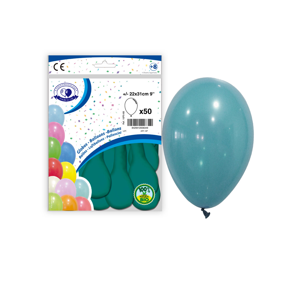 Globos de látex turquesa pastel 9" (22x31 cm) - bolsa de 50