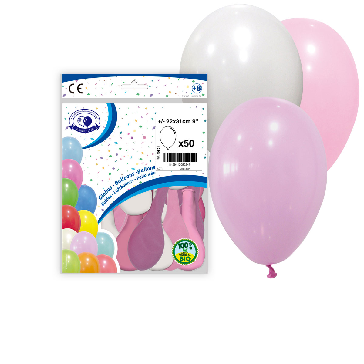 Globos pastel 10" mix rosa, rosa chicle y blanco – Bolsa 50