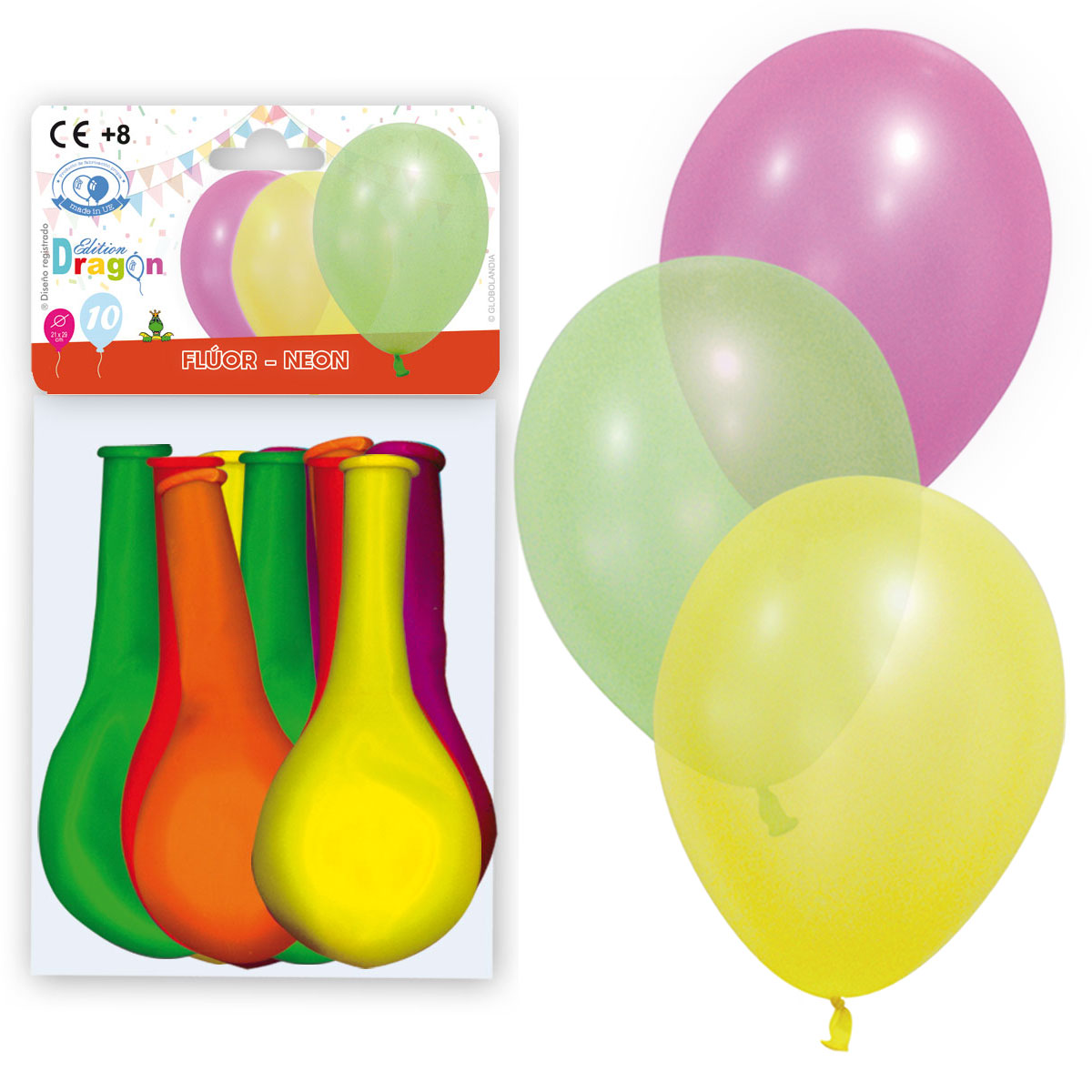 Globos fluorescentes surtidos 21x28 cm - Bolsa de 10