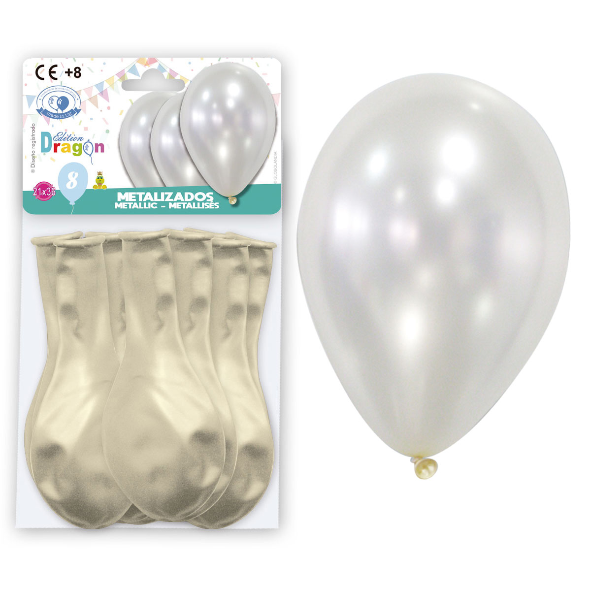 Globos metalizados perla 10" - bolsa de 8