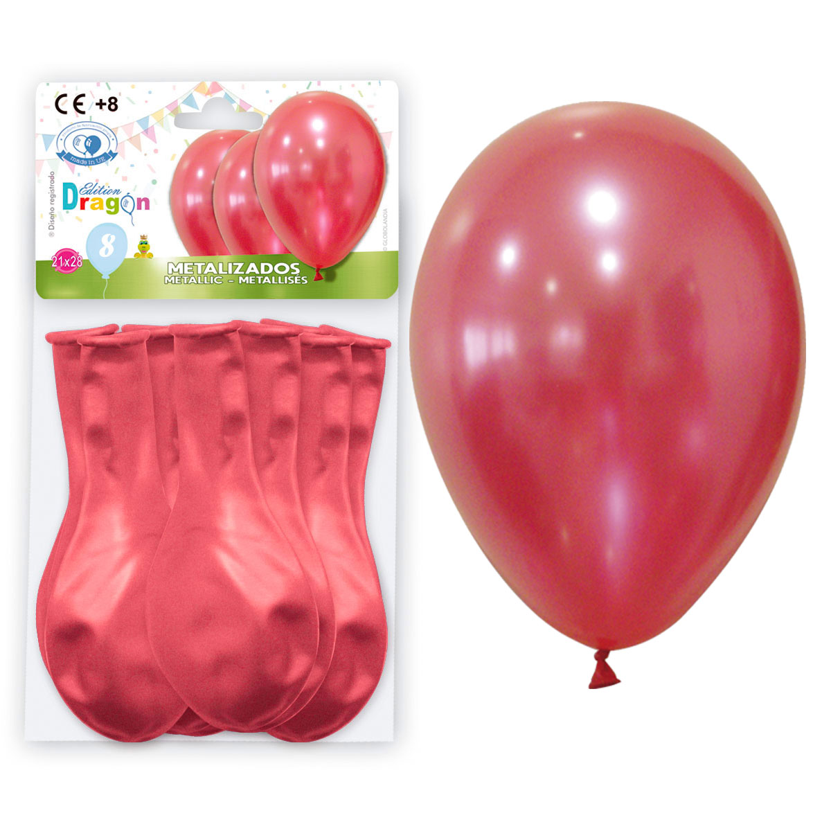 Globos metalizados rojos 10" - bolsa de 8