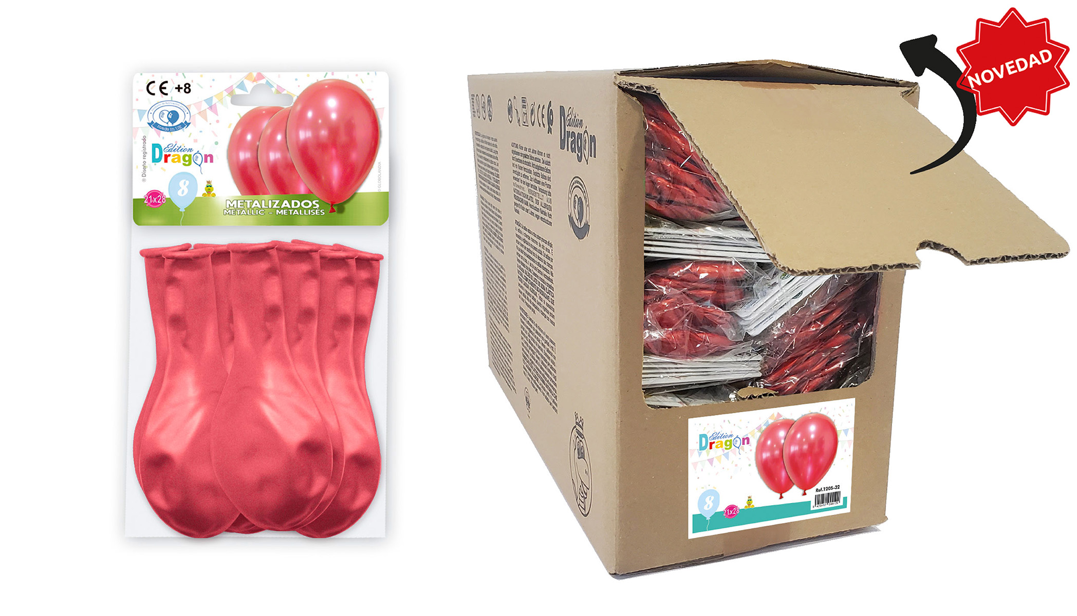 Globos metalizados rojos 10 pulgadas, bolsa de 8 en caja Abrefácil