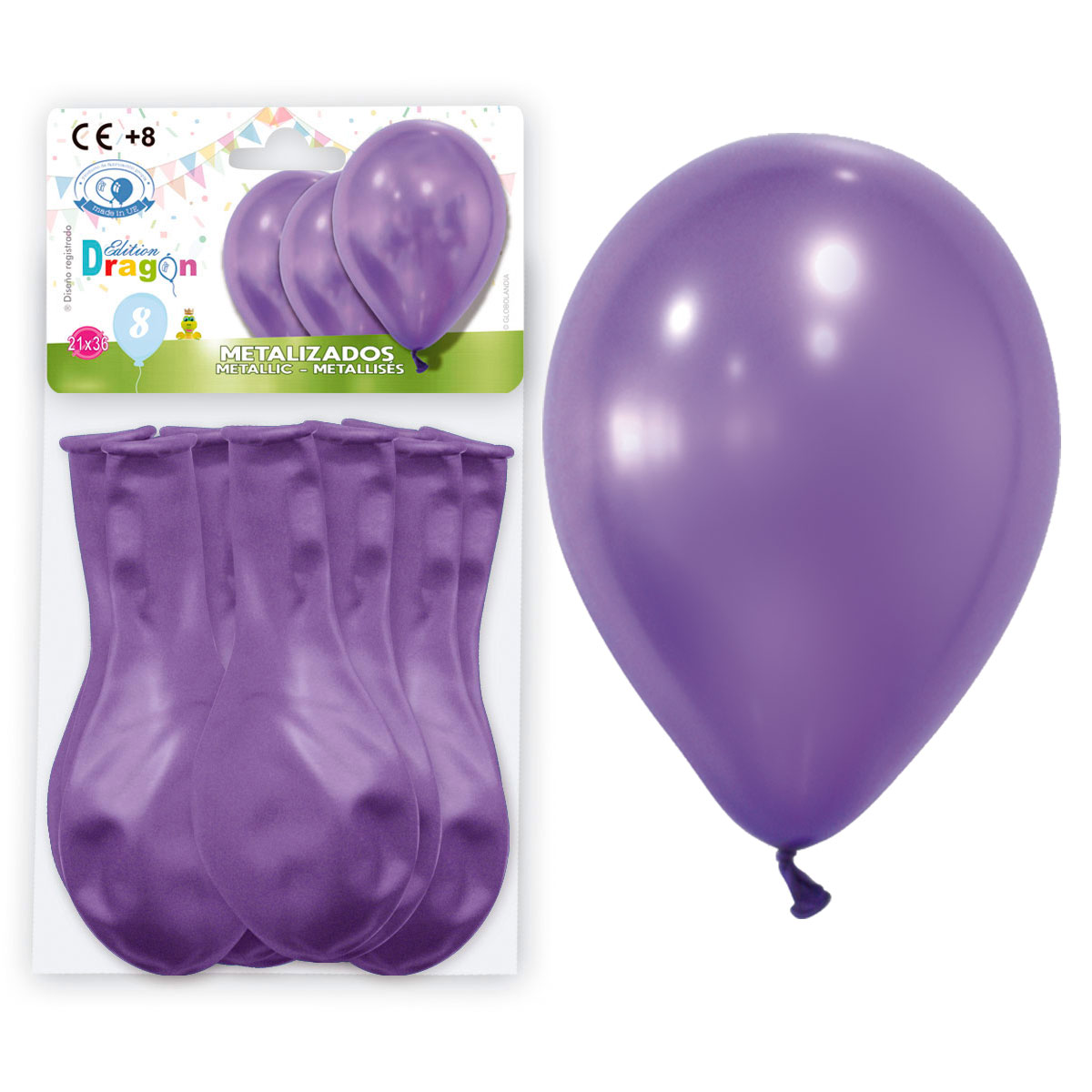 Globos metalizados lila 10" - bolsa de 8 con solapa