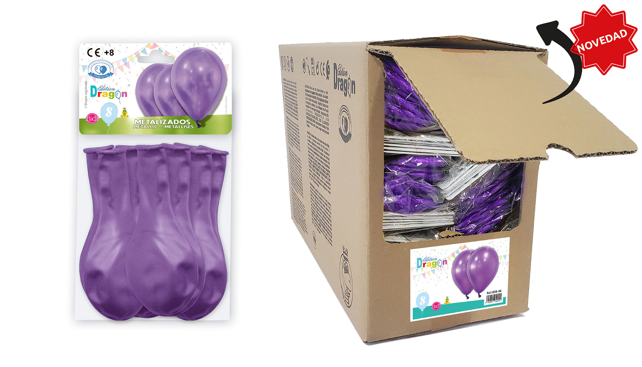 Globos metalizados lila 10" - bolsa de 8 en caja abrefácil