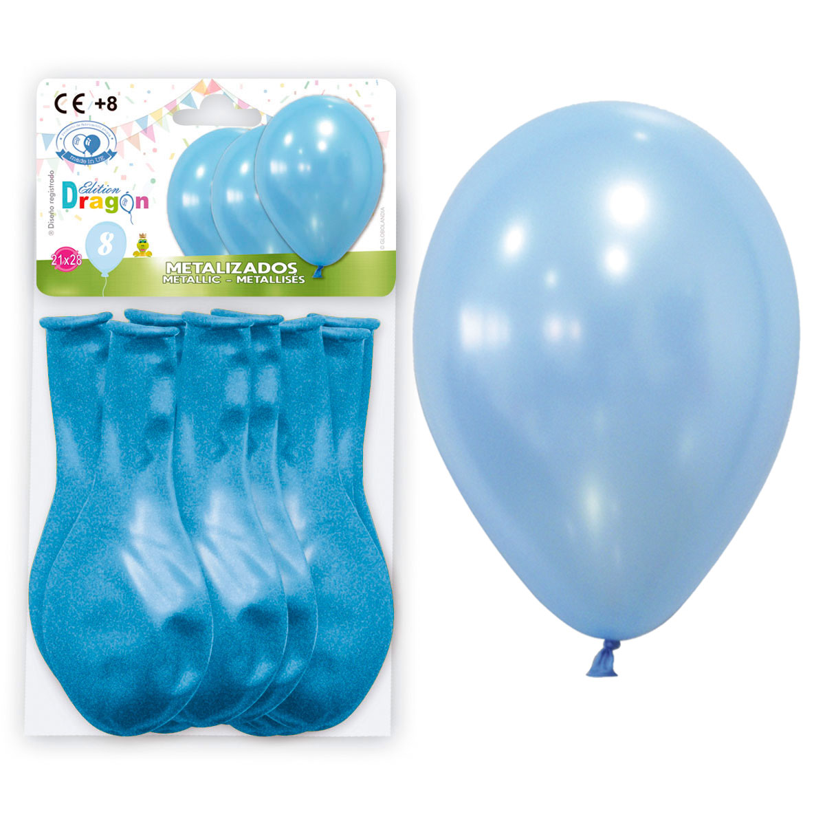 Globos metalizados celeste 21x28 - bolsa de 8