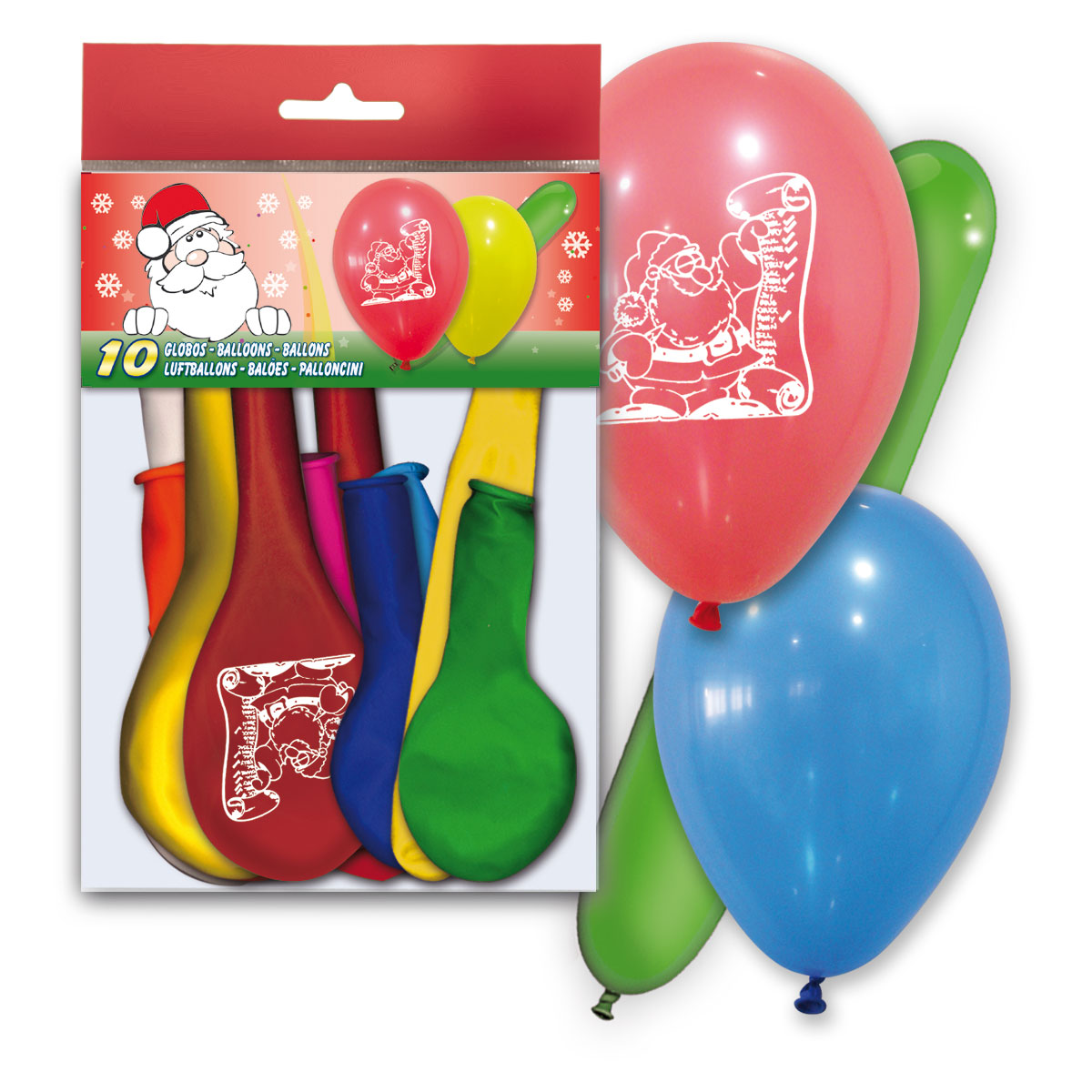 Globos de Navidad surtidos con Papá Noel – Bolsa de 10