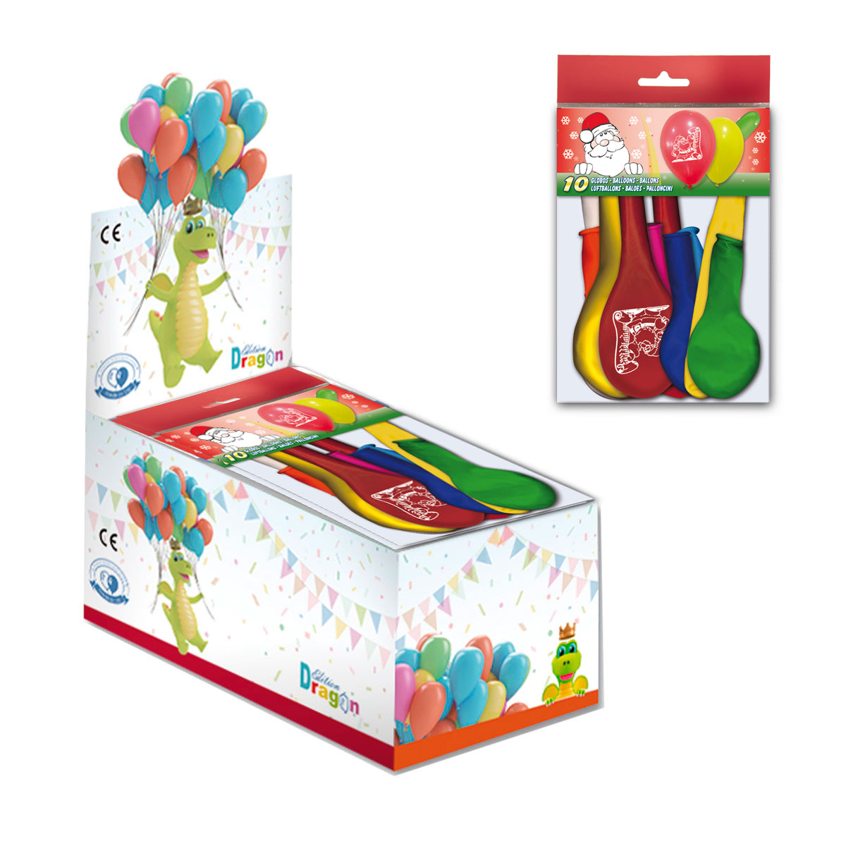 Bolsa de 10 globos impresos de Navidad, colores surtidos