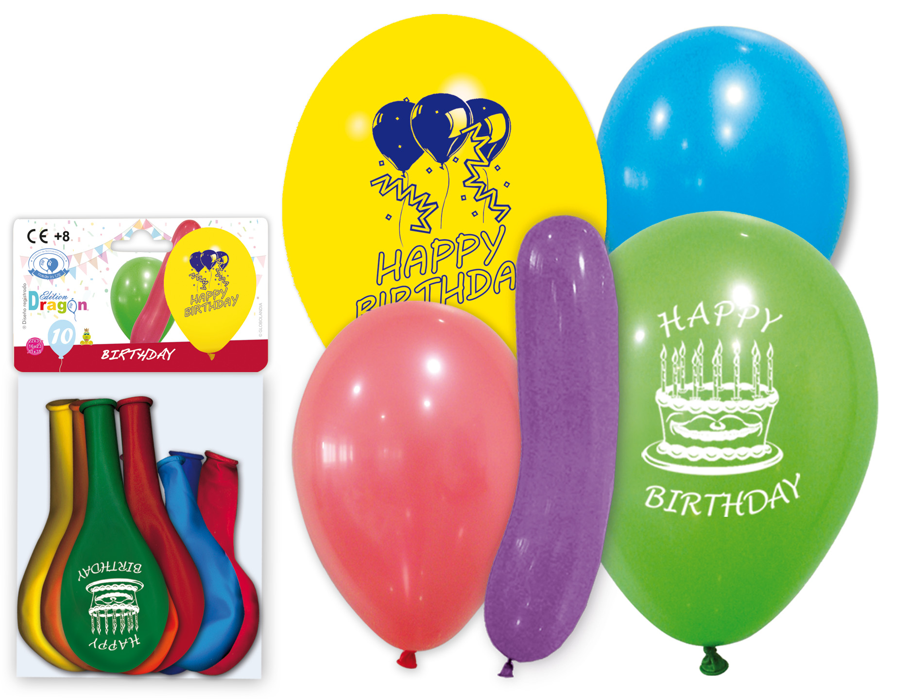 Globos impresos Happy Birthday surtidos - Bolsa de 10
