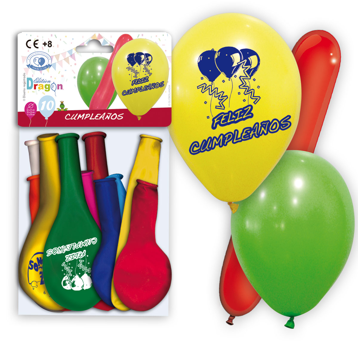 Globos Feliz Cumpleaños impresos surtidos 10 pulgadas - bolsa de 10