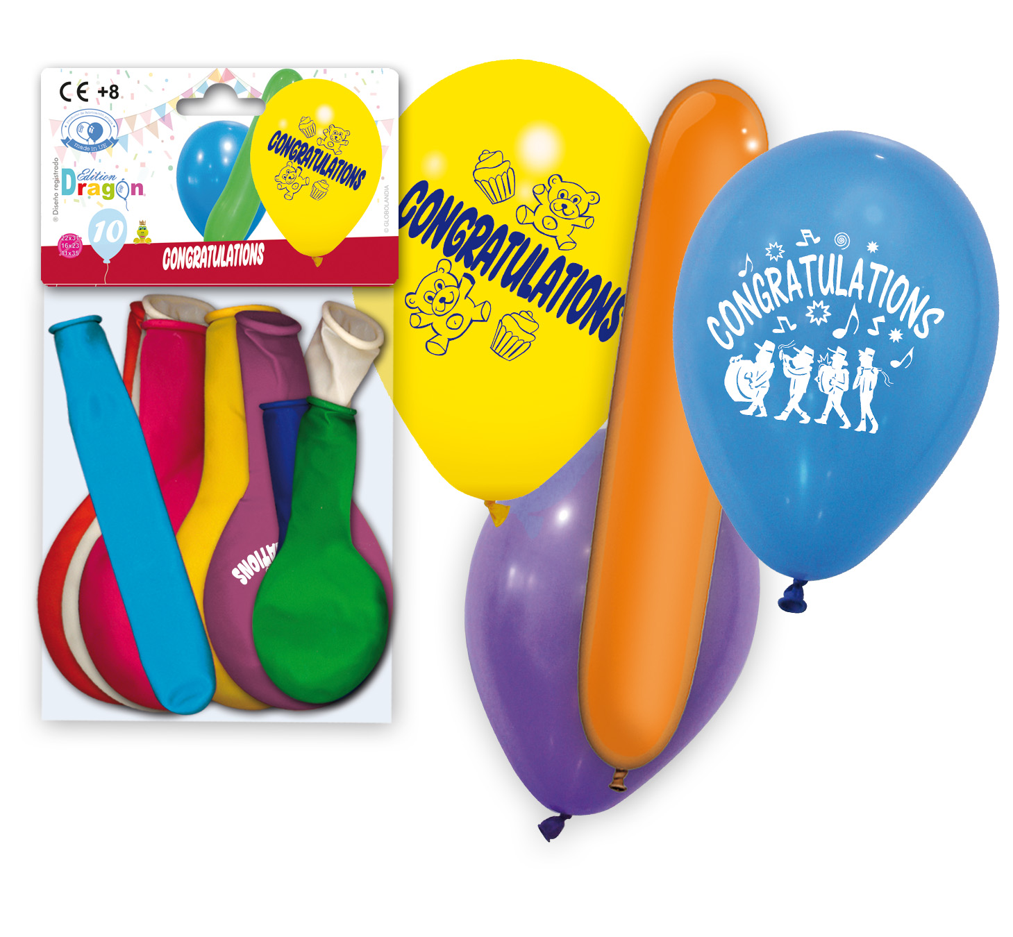 Globos impresos Congratulations surtidos - Bolsa de 10