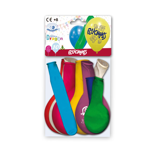 Globos impresos Felicidades colores surtidos - Bolsa 10 unidades